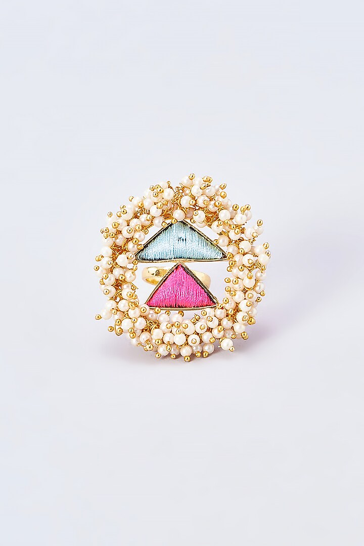 Gold Finish Silk Thread Embroidered Ring by Bauble Bazaar at Pernia's Pop Up Shop