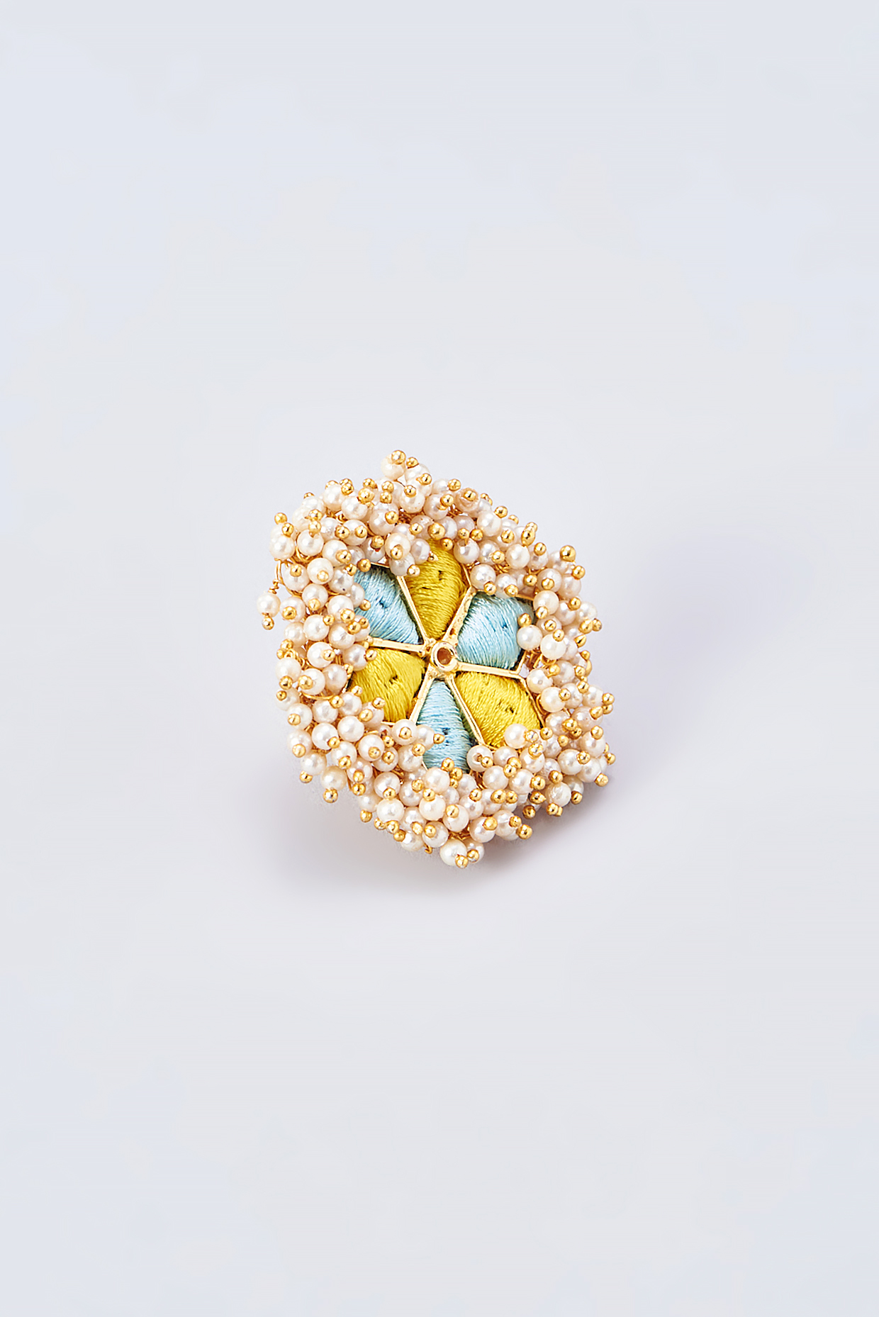 Gold Finish Silk Thread Embroidered Ring by Bauble Bazaar at Pernia's Pop Up Shop
