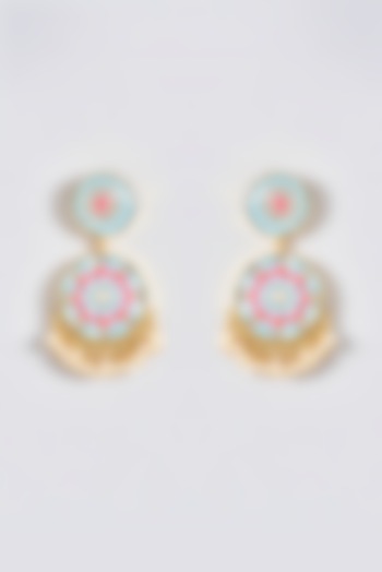 Gold Finish Silk Thread Embroidered Dangler Earrings by Bauble Bazaar at Pernia's Pop Up Shop