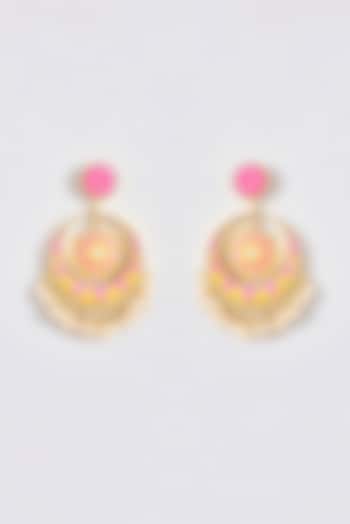 Gold Finish Silk Thread Embroidered Chandbali Earrings by Bauble Bazaar at Pernia's Pop Up Shop