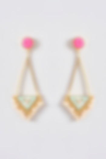 Gold Finish Silk Thread Embroidered Dangler Earrings by Bauble Bazaar at Pernia's Pop Up Shop