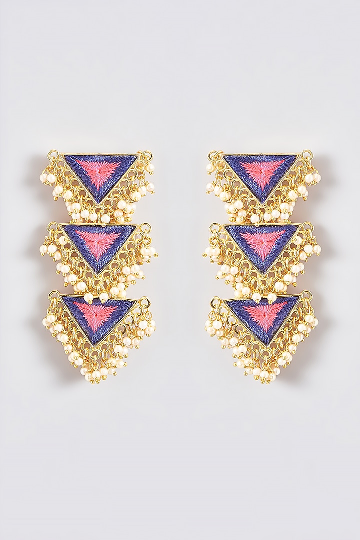 Gold Finish Silk Thread Embroidered Dangler Earrings by Bauble Bazaar at Pernia's Pop Up Shop