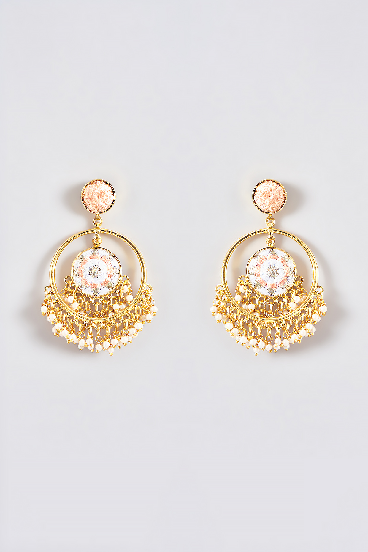 Gold Finish Silk Thread Embroidered Chandbali Earrings by Bauble Bazaar at Pernia's Pop Up Shop