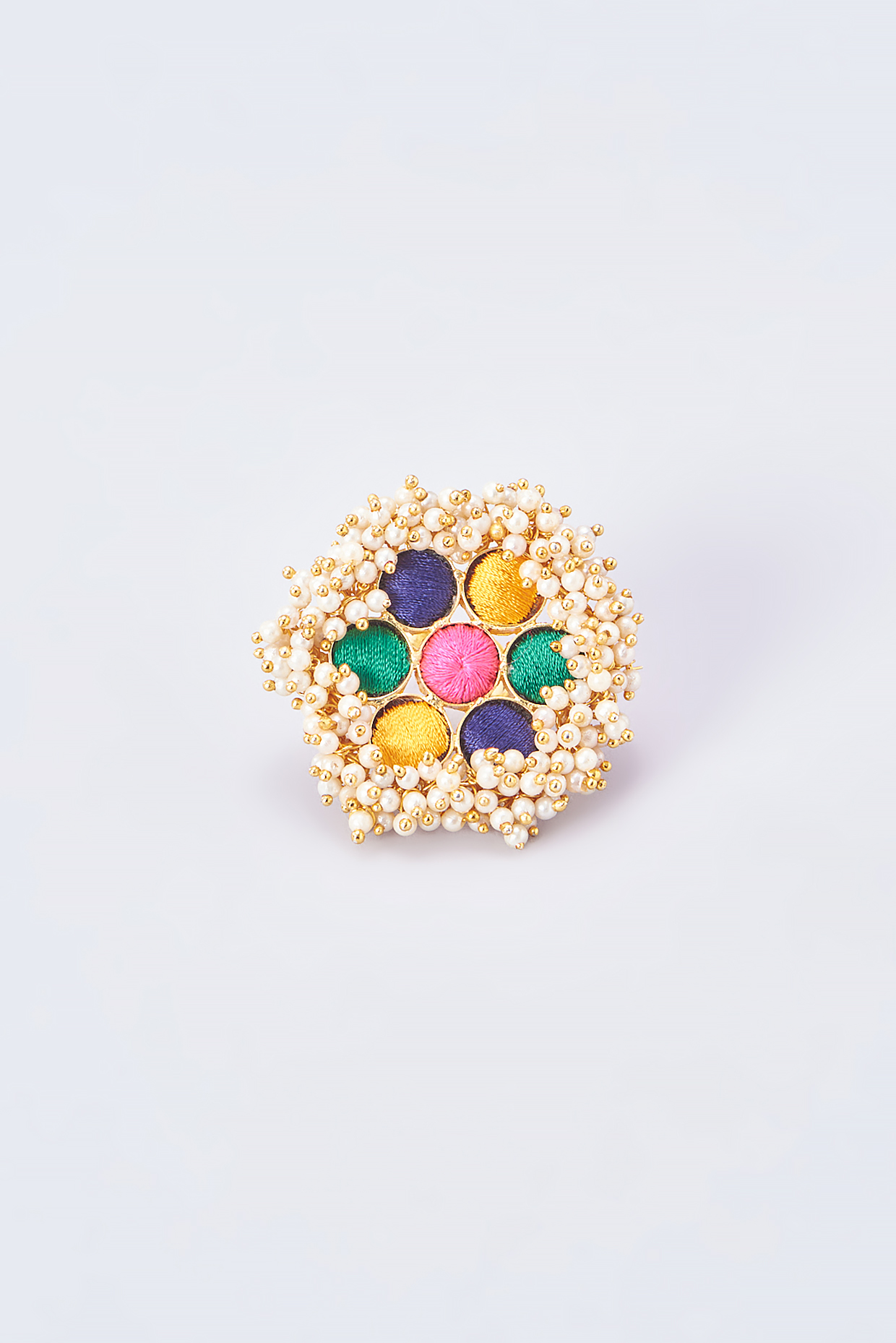 Gold Finish Silk Thread Embroidered Ring by Bauble Bazaar at Pernia's Pop Up Shop
