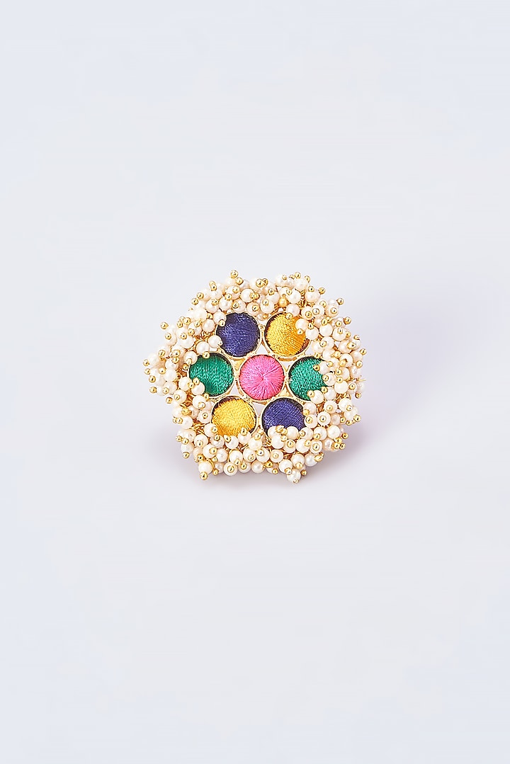 Gold Finish Silk Thread Embroidered Ring by Bauble Bazaar at Pernia's Pop Up Shop