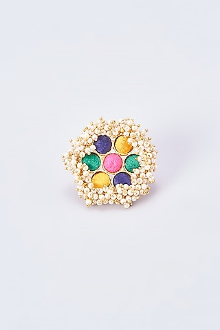Gold Finish Silk Thread Embroidered Ring by Bauble Bazaar