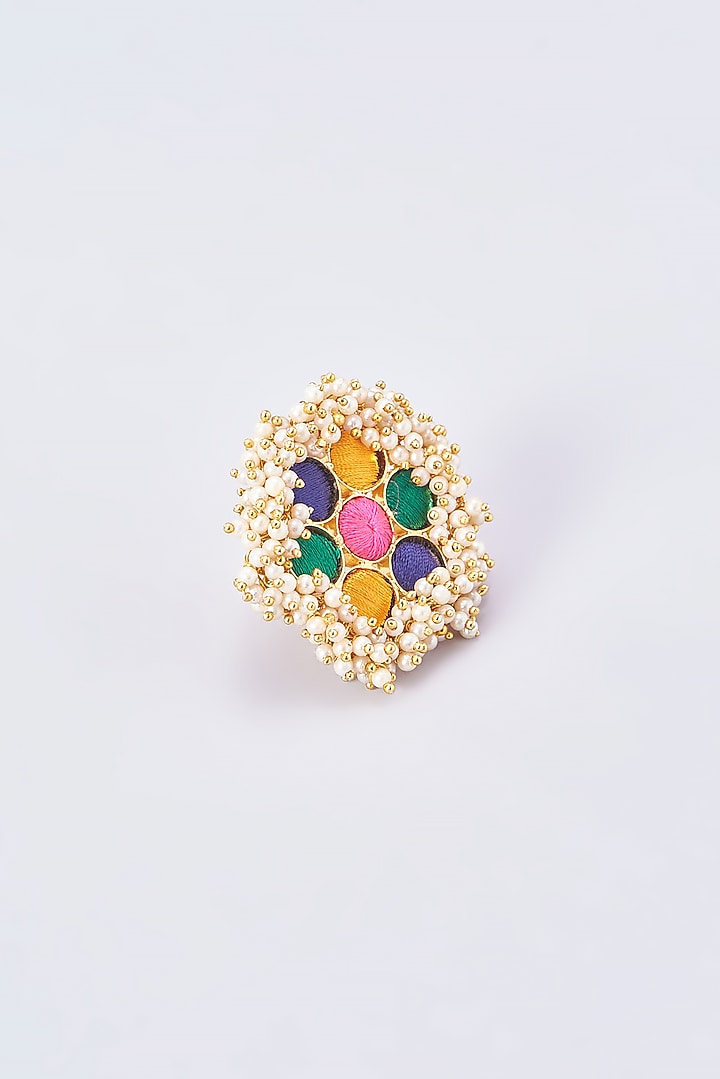 Gold Finish Silk Thread Embroidered Ring by Bauble Bazaar at Pernia's Pop Up Shop