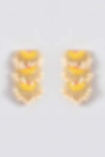 Gold Finish Silk Thread Embroidered Tiered Semi-Circle Dangler Earrings by Bauble Bazaar at Pernia's Pop Up Shop