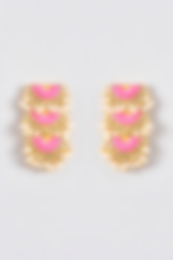 Gold Finish Silk Thread Embroidered Tiered Semi-Circle Dangler Earrings by Bauble Bazaar at Pernia's Pop Up Shop