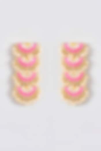 Gold Finish Silk Thread Embroidered Layered Semi-Circle Dangler Earrings by Bauble Bazaar at Pernia's Pop Up Shop