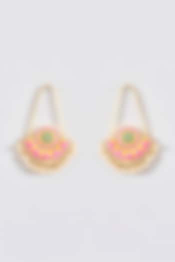 Gold Finish Silk Thread Embroidered Half Round Chandbali Earrings by Bauble Bazaar at Pernia's Pop Up Shop