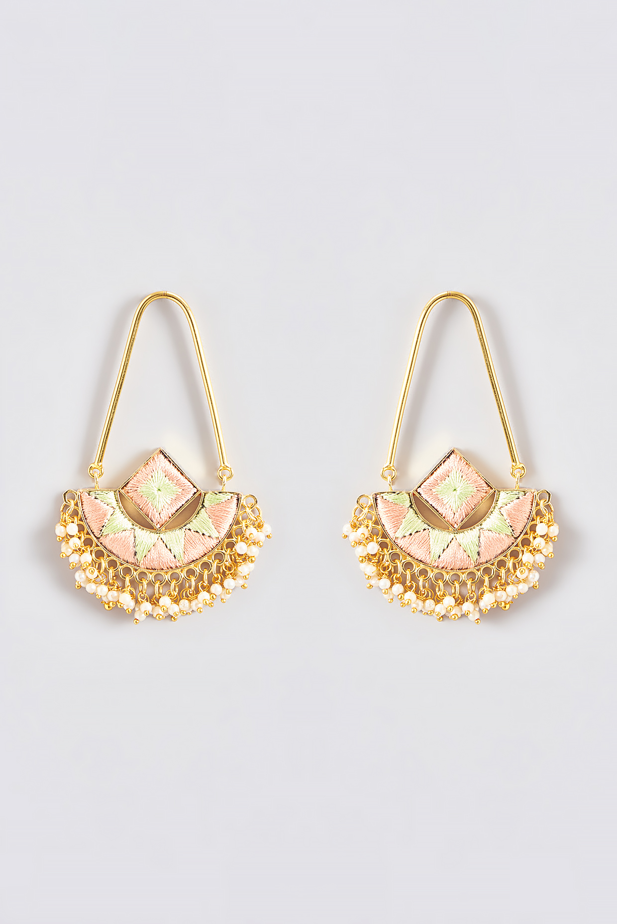 Gold Finish Silk Thread Embroidered Square Chandbali Earrings by Bauble Bazaar at Pernia's Pop Up Shop