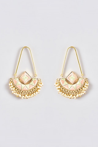 Gold Finish Silk Thread Embroidered Square Chandbali Earrings by Bauble Bazaar