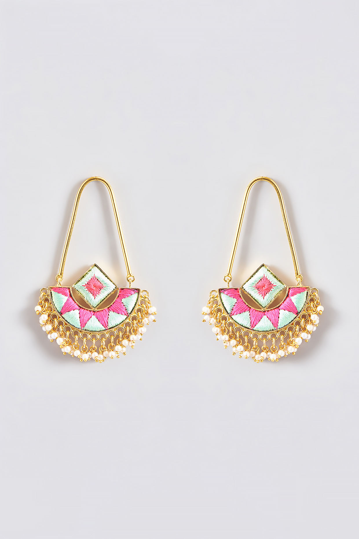 Gold Finish Silk Thread Embroidered Square Chandbali Earrings by Bauble Bazaar at Pernia's Pop Up Shop
