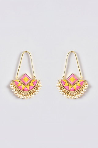 Gold Finish Silk Thread Embroidered Square Chandbali Earrings by Bauble Bazaar