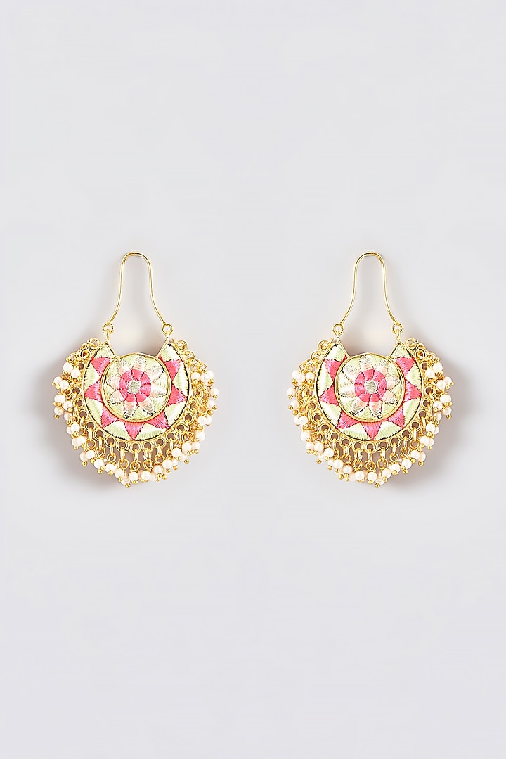 Gold Finish Silk Thread Embroidered Chandbali Earrings by Bauble Bazaar at Pernia's Pop Up Shop
