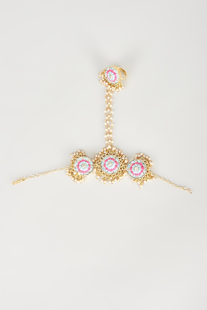Gold Finish Embroidered Circular Haathphool by Bauble Bazaar at Pernia's Pop Up Shop