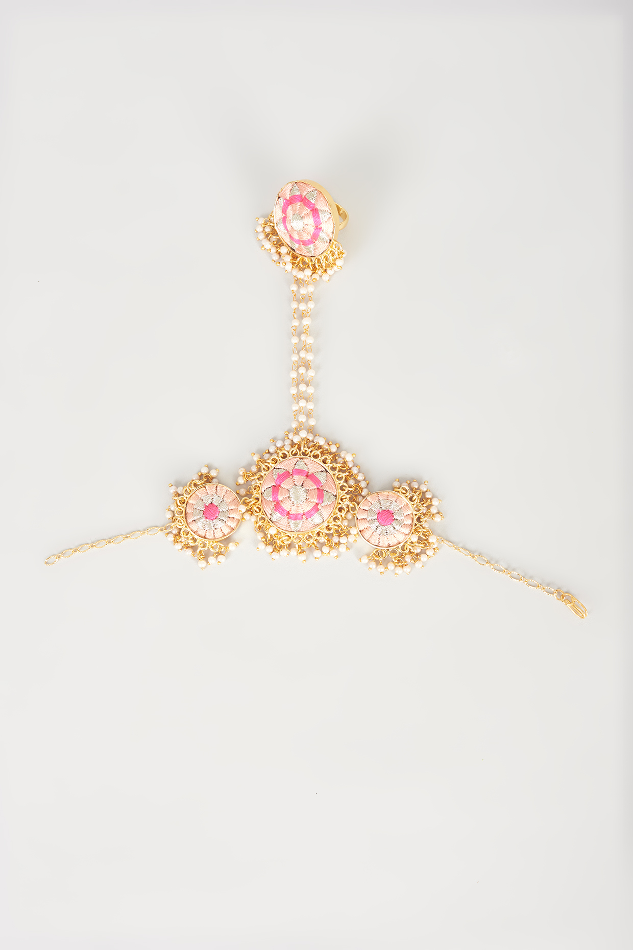 Gold Finish Embroidered Circular Haathphool by Bauble Bazaar at Pernia's Pop Up Shop