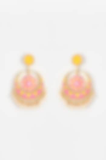 Gold Finish Embroidered Toned Dangler Earrings by Bauble Bazaar at Pernia's Pop Up Shop