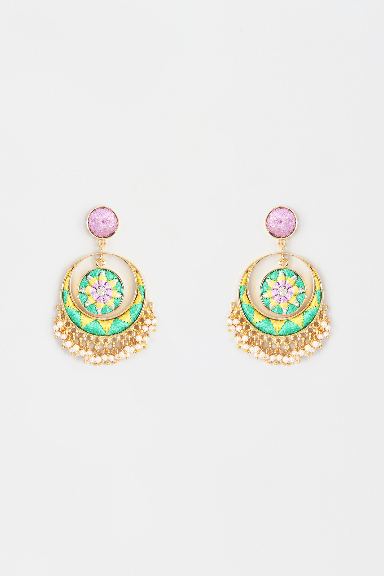 Gold Finish Embroidered Chandbali Earrings by Bauble Bazaar at Pernia's Pop Up Shop