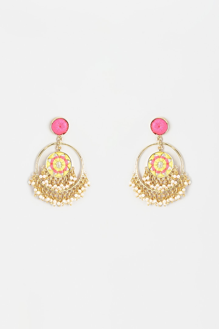 Gold Finish Embroidered Chandbali Earrings by Bauble Bazaar at Pernia's Pop Up Shop