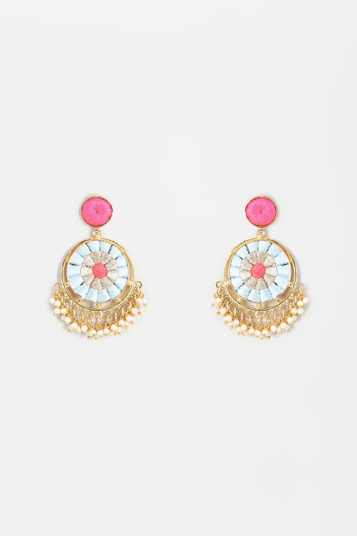 Gold Finish Embroidered Chandbali Earrings by Bauble Bazaar at Pernia's Pop Up Shop