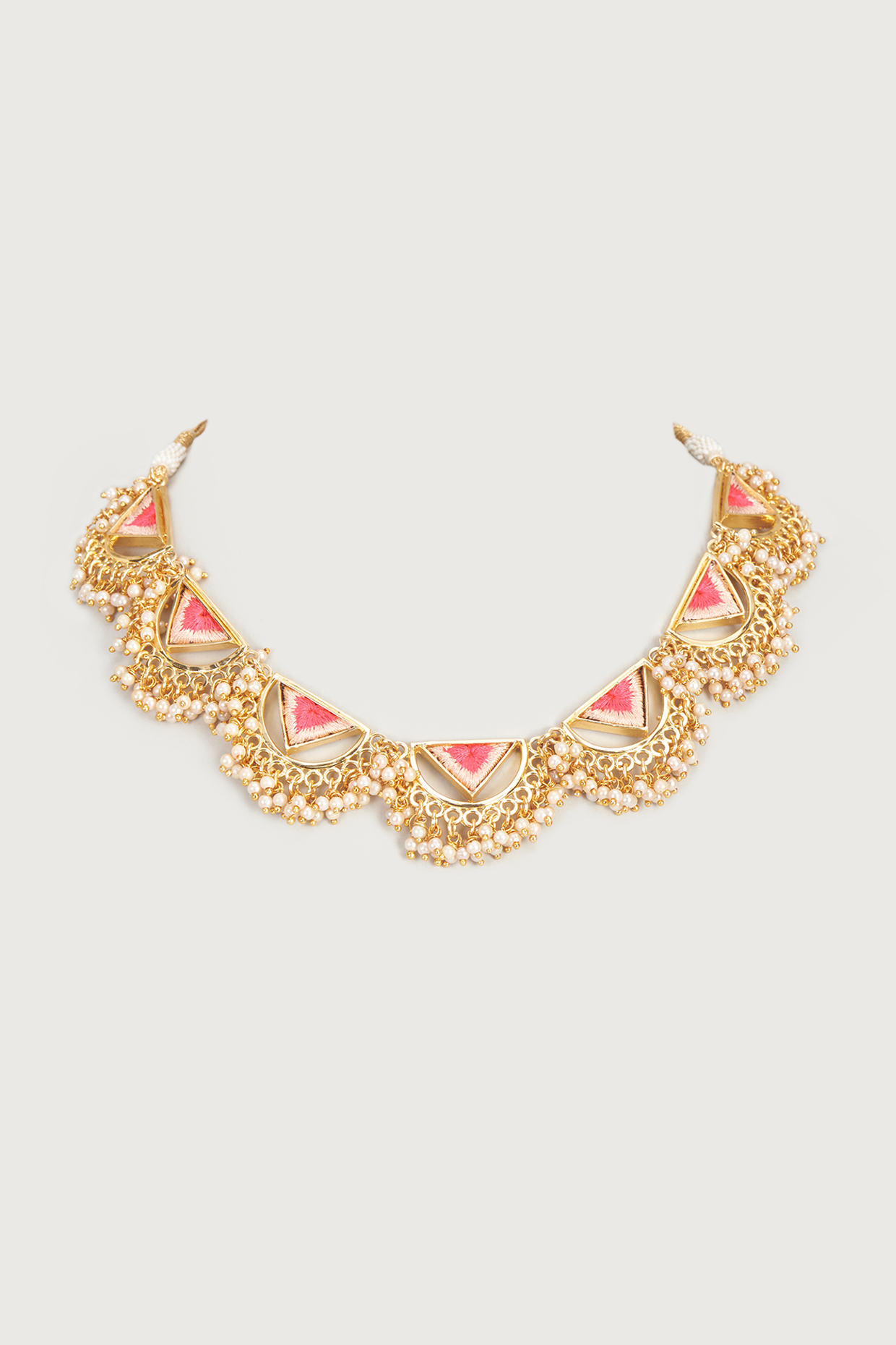 Gold Finish Embroidered Layered Triangle Necklace by Bauble Bazaar at Pernia's Pop Up Shop