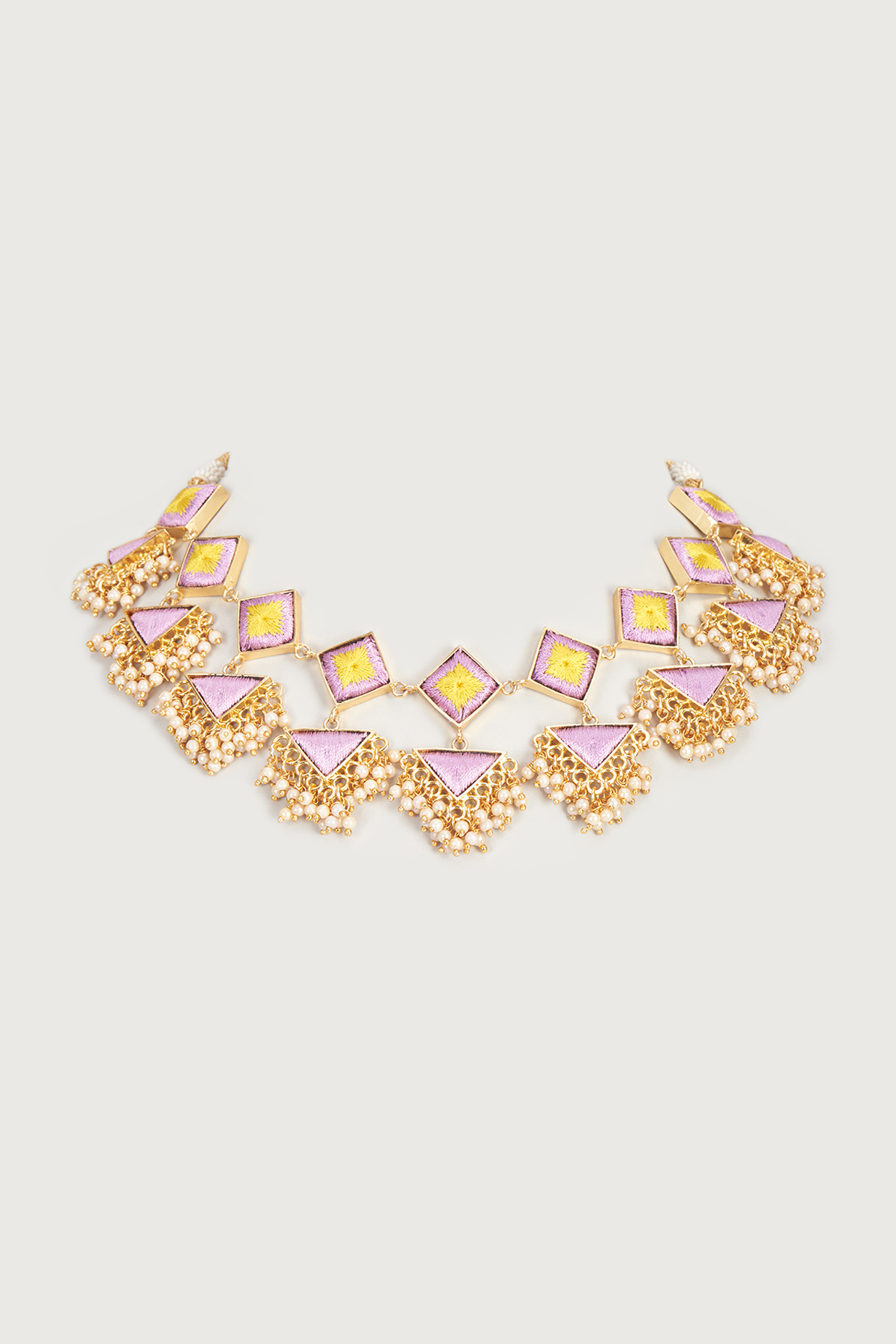 Gold Finish Embroidered Double Layered Square Necklace by Bauble Bazaar at Pernia's Pop Up Shop