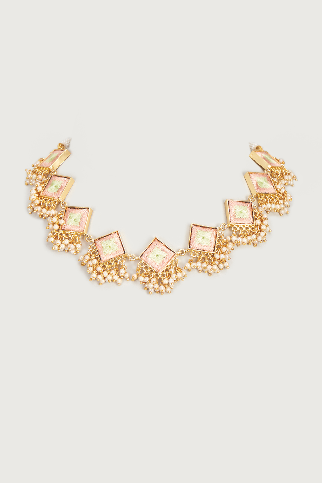 Gold Finish Embroidered Double Layered Square Necklace by Bauble Bazaar at Pernia's Pop Up Shop