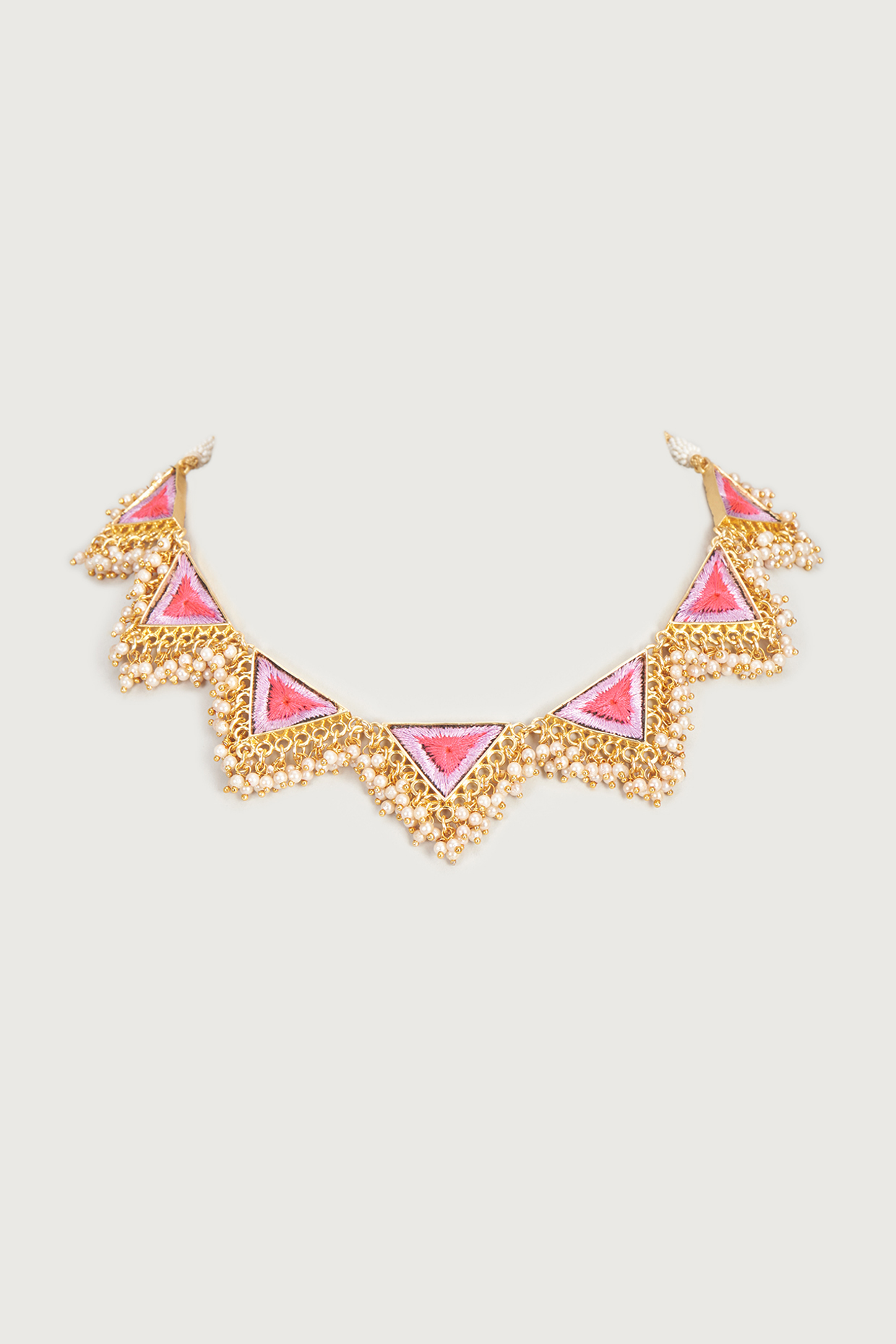 Gold Finish Embroidered Single Layered Triangle Necklace by Bauble Bazaar at Pernia's Pop Up Shop