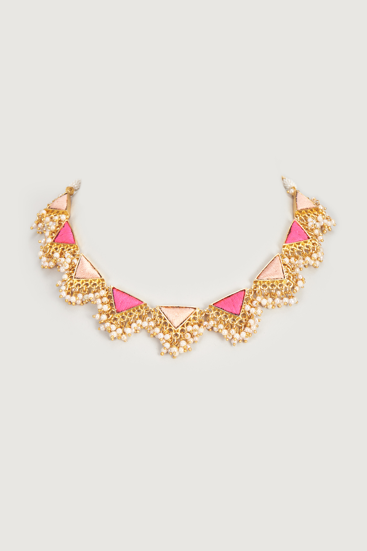 Gold Finish Embroidered Single Layered Triangle Necklace by Bauble Bazaar at Pernia's Pop Up Shop