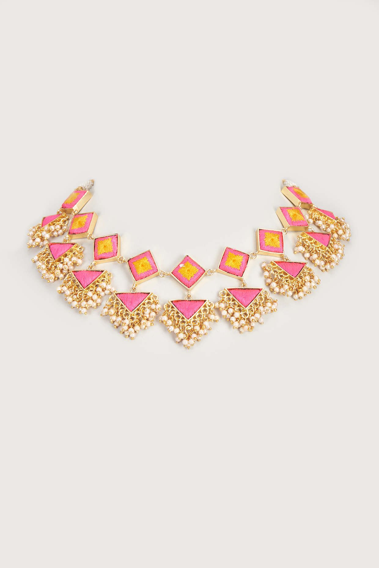 Gold Finish Embroidered Double Layered Square Necklace by Bauble Bazaar at Pernia's Pop Up Shop