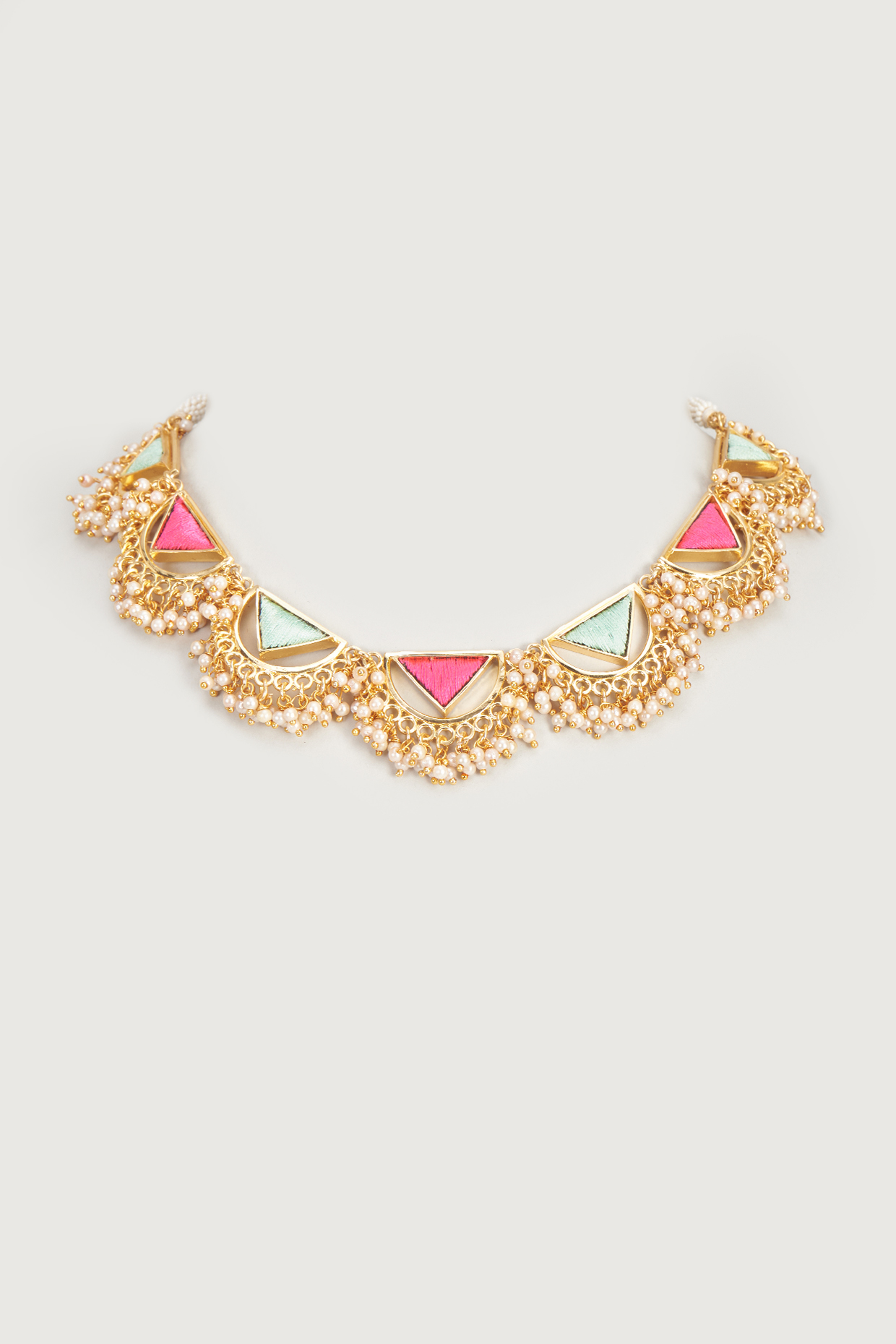 Gold Finish Embroidered Single Layered Triangle With Pipe Necklace by Bauble Bazaar at Pernia's Pop Up Shop