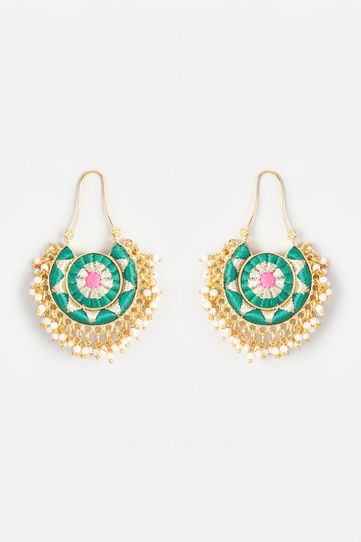Gold Finish Embroidered Chandbali Earrings by Bauble Bazaar at Pernia's Pop Up Shop