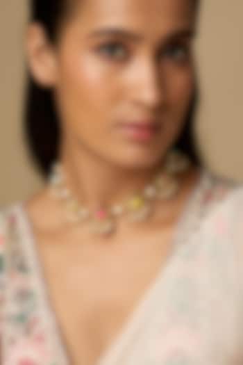 Gold Plated Pearl Enameled Choker Necklace by Bauble Bazaar at Pernia's Pop Up Shop