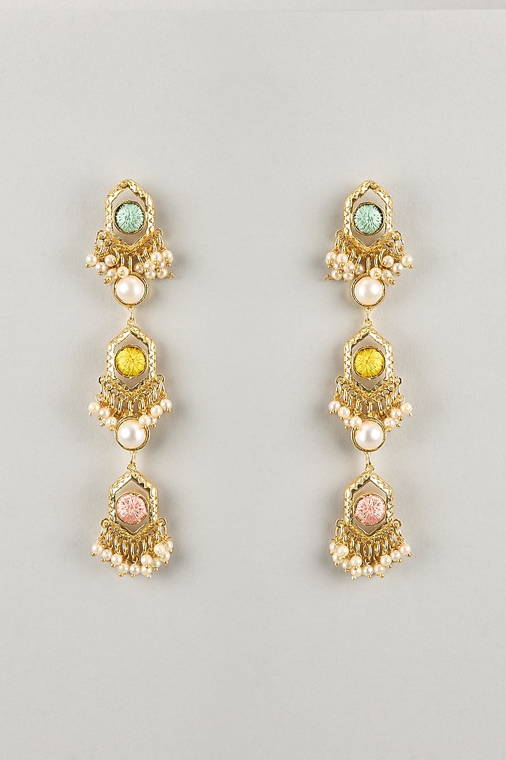 Gold Plated Multi-Colored Enameled Dangler Earrings by Bauble Bazaar at Pernia's Pop Up Shop
