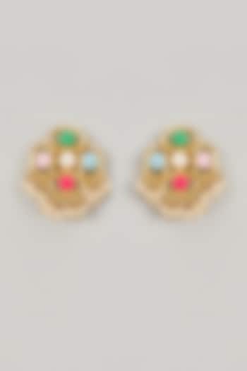 Gold Plated Blush & Coral Enameled Stud Earrings by Bauble Bazaar at Pernia's Pop Up Shop