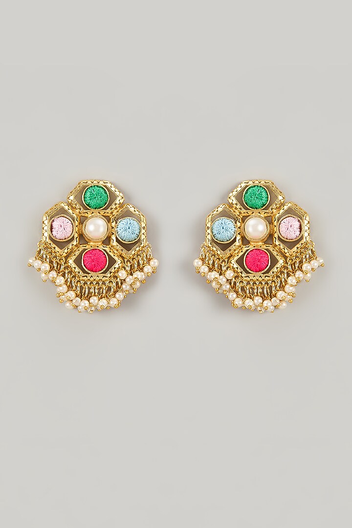 Gold Plated Blush & Coral Enameled Stud Earrings by Bauble Bazaar at Pernia's Pop Up Shop
