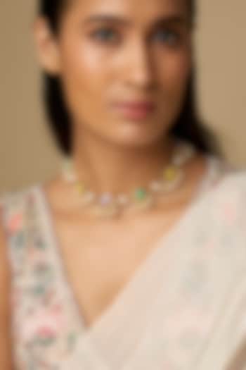 Gold Plated Floral Enameled Motif Choker Necklace by Bauble Bazaar at Pernia's Pop Up Shop