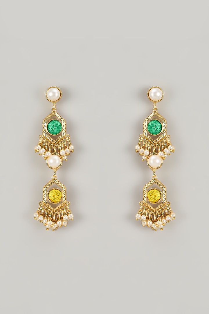 Gold Plated Enameled Dangler Earrings by Bauble Bazaar at Pernia's Pop Up Shop