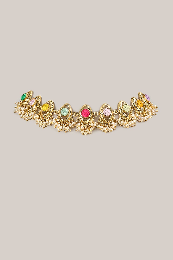 Gold Plated Multi-Colored Enameled Choker Necklace by Bauble Bazaar at Pernia's Pop Up Shop