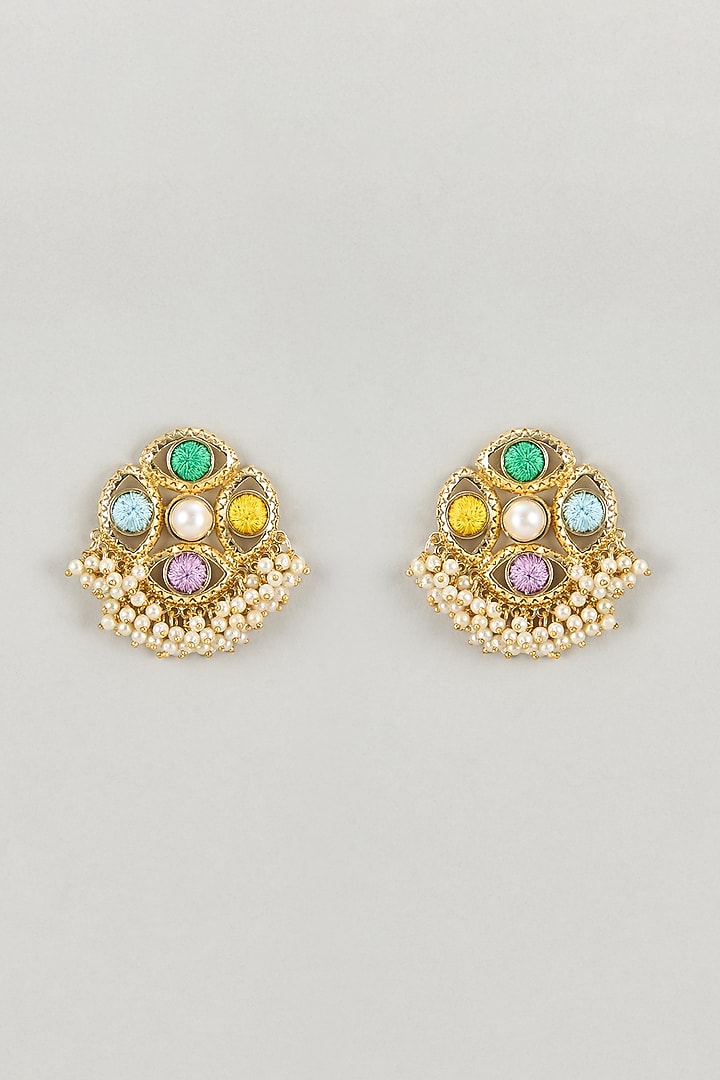 Gold Plated Multi-Colored Enameled Stud Earrings by Bauble Bazaar at Pernia's Pop Up Shop