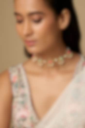 Gold Plated Pastel Enameled & Pearl Choker Necklace by Bauble Bazaar at Pernia's Pop Up Shop