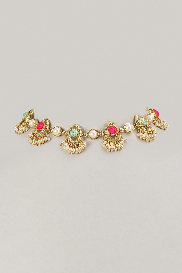 Gold Plated Pastel Enameled & Pearl Choker Necklace by Bauble Bazaar at Pernia's Pop Up Shop