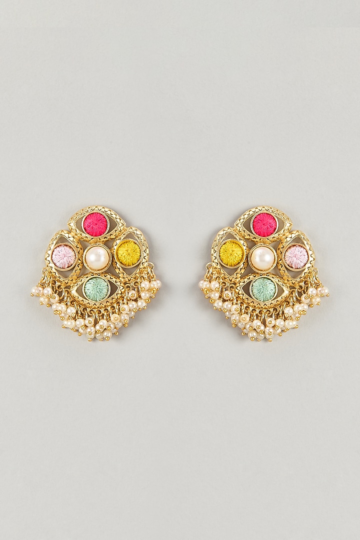 Gold Plated Multi-Colored Enameled Stud Earrings by Bauble Bazaar at Pernia's Pop Up Shop