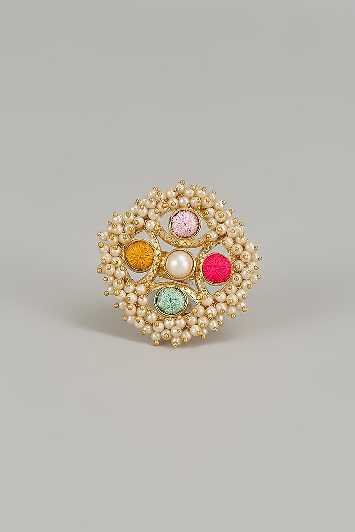 Gold Plated Multi-Colored Enameled & Pearl Choker Necklace by Bauble Bazaar at Pernia's Pop Up Shop