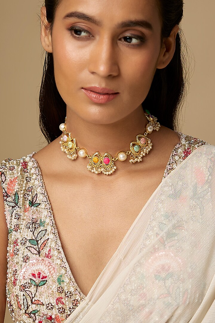 Gold Plated Saffron Enameling Necklace by Bauble Bazaar at Pernia's Pop Up Shop