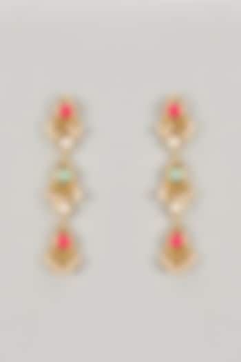 Gold Plated Mint Green & Ivory Enameled Dangler Earrings by Bauble Bazaar at Pernia's Pop Up Shop