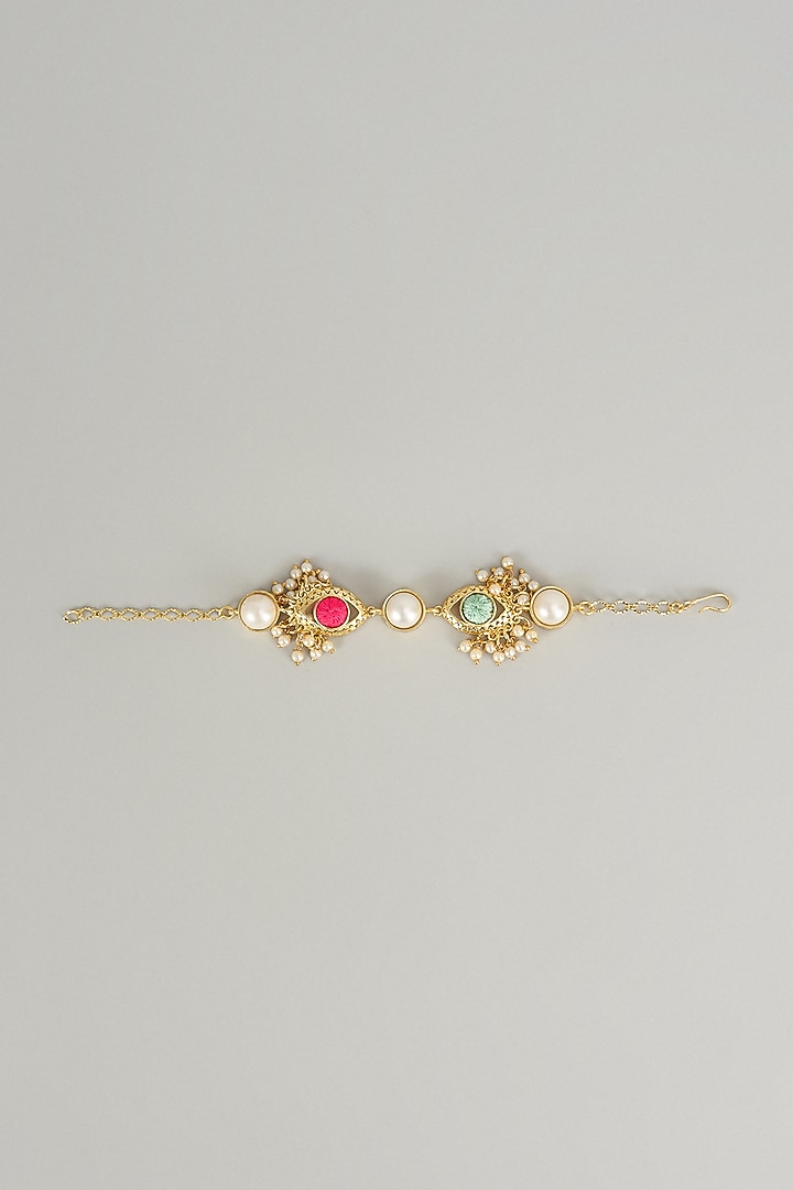 Gold Plated Mint Green & Ivory Enameled Bracelet by Bauble Bazaar at Pernia's Pop Up Shop