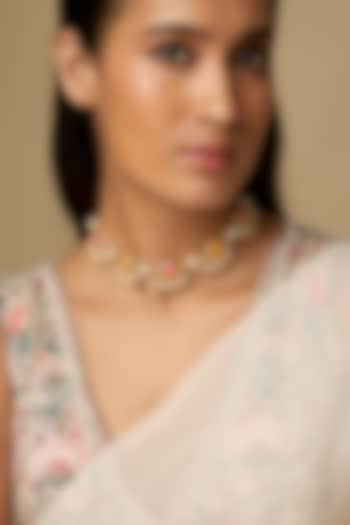 Gold Plated Multi-Colored Enameled & Pearl Choker Necklace by Bauble Bazaar at Pernia's Pop Up Shop